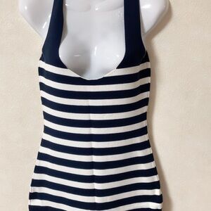 Navy and White Striped Halter Maxi Dress
